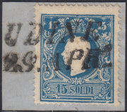 Lotto 128 - Lombardo Veneto, II emissione II tipo s. 15 azzurro usato su frammento (32).