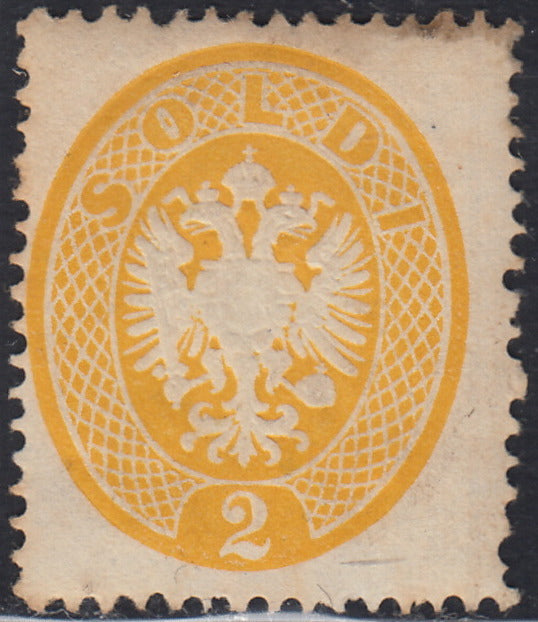 Lotto 131 - Lombardo Veneto, IV emissione s. 2 giallo nuovo con gomma originale (36). Firme Guglielmo Oliva ed Enzo Diena.