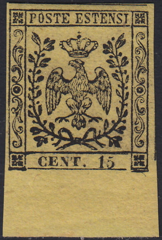 Lotto 142 - Modena I emissione c. 15 giallo nuovo con gomma integra (3)