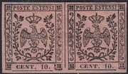 Lotto 147 - Modena II emissione c. 10 rosa coppia orizzontale nuova con gomma originale (9)