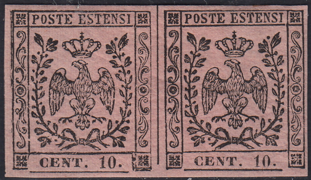 Lotto 147 - Modena II emissione c. 10 rosa coppia orizzontale nuova con gomma originale (9)