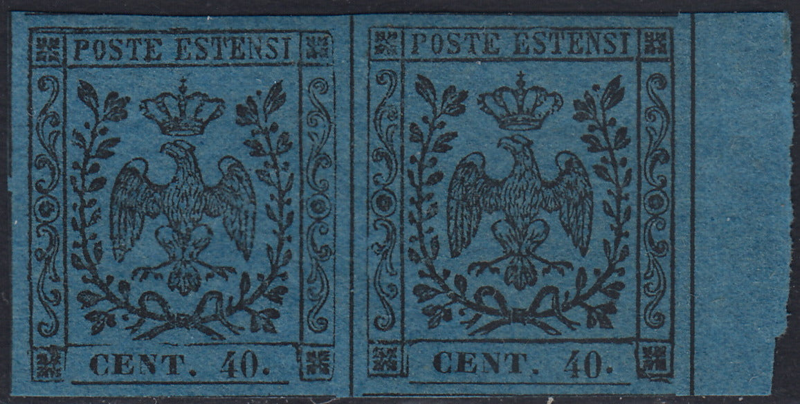 Lotto 148 - Modena II emissione c. 40 azzurro scuro coppia orizzontale nuova con gomma originale (10)