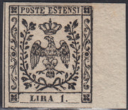Lotto 149 - Modena II emissione L. 1 bianco nuova con gomma originale (11) FIrme Giulio Bolaffi e SIlvano Sorani