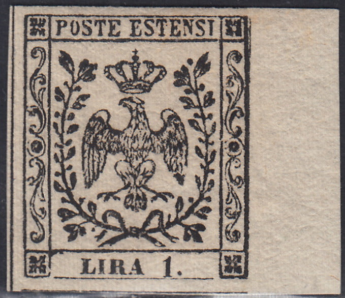 Lotto 149 - Modena II emissione L. 1 bianco nuova con gomma originale (11) FIrme Giulio Bolaffi e SIlvano Sorani