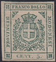 Lotto 158 - Governo Provvisorio di Modena, c. 5 verde nuovo con gomma (12) Firma Emilio Diena.