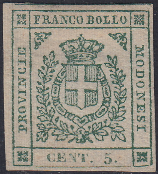 Lotto 158 - Governo Provvisorio di Modena, c. 5 verde nuovo con gomma (12) Firma Emilio Diena.