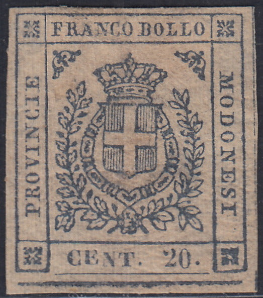 Lotto 161 - Governo Provvisorio di Modena, c. 20 ardesia violaceo nuovo con gomma (15) Certificato Cardillo.