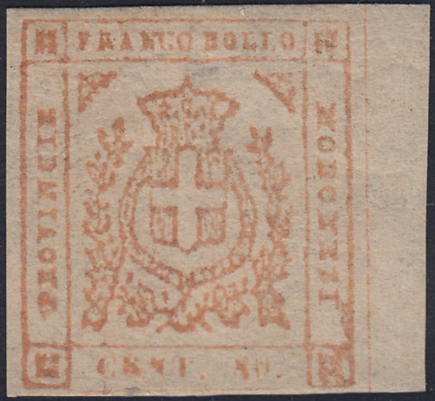 Lotto 163 - Governo Provvisorio di Modena, c. 80 bistro arancio nuovo con gomma originale (18); firma Giulio Bolaffi.