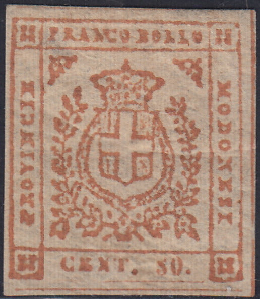 Lotto 164 - Governo Provvisorio di Modena, c. 80 arancio bruno nuovo con gomma originale (18a); Firme Emilio Diena, Alfredo Fiecchi.
