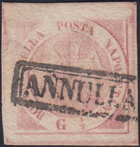 Lotto 166 - Regno di Napoli 1/2 grano rosa chiaro I tavola usato (1). Firma Alberto Diena.
