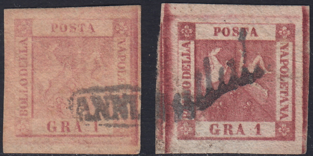 Lotto 168 - Regno di Napoli 1 grano rosa chiaro I tavola e 1 grano rosa carminio II tavola usati (3, 4).