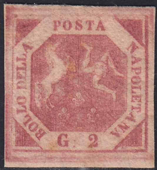 Lotto 172 - Regno di Napoli 2 grana rosa carminio I tavola nuovo con gomma originale (5d).