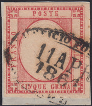 Lotto 187 - Province Napoletane, 5 grana vermiglio usato "Ufficio Postale del Porto di Napoli" (21a)