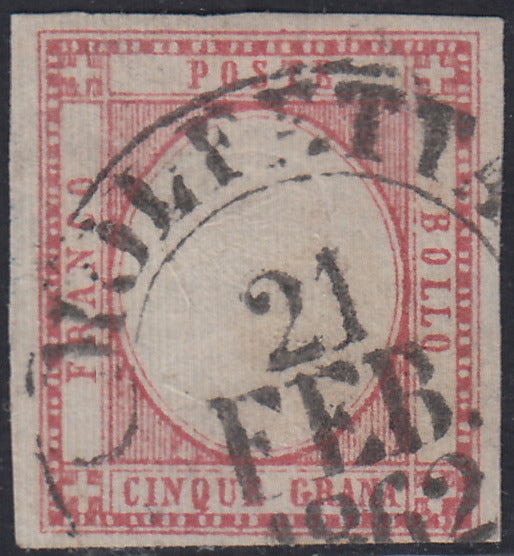 Lotto 189 - Province Napoletane, 5 grana roa lilla usato (21b). Firma Alberto Diena.