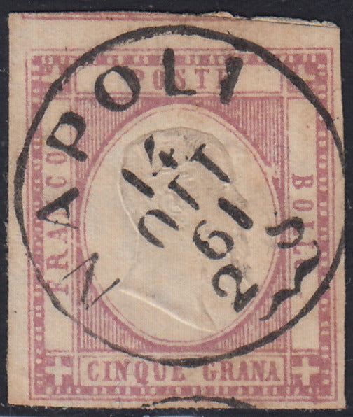 Lotto 190 - Province Napoletane, 5 grana lilla scuro usato (21d). Firme Guglielmo Oliva e Alberto Diena