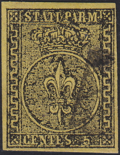 Lotto 201 - Ducato di Parma, I emissione c. 5 giallo arancio usato (1)