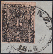 Lotto 211 - Ducato di Parma, I emissione c. 15 rosa chiaro greca destra larga usato su frammento (3ab)