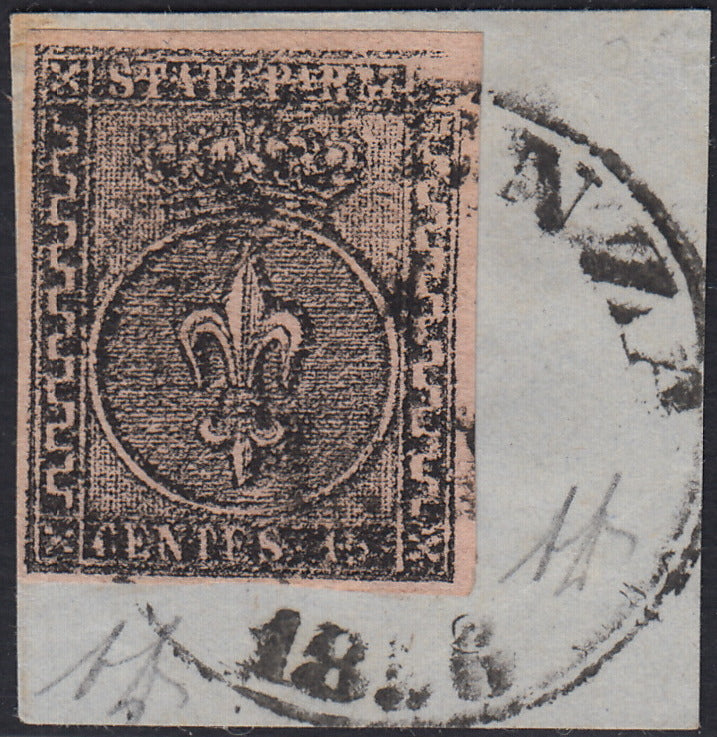 Lotto 211 - Ducato di Parma, I emissione c. 15 rosa chiaro greca destra larga usato su frammento (3ab)