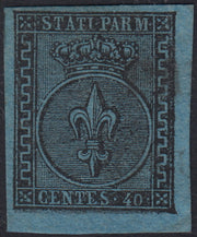 Lotto 214 - Ducato di Parma, I emissione c. 40 azzurro usato (5)