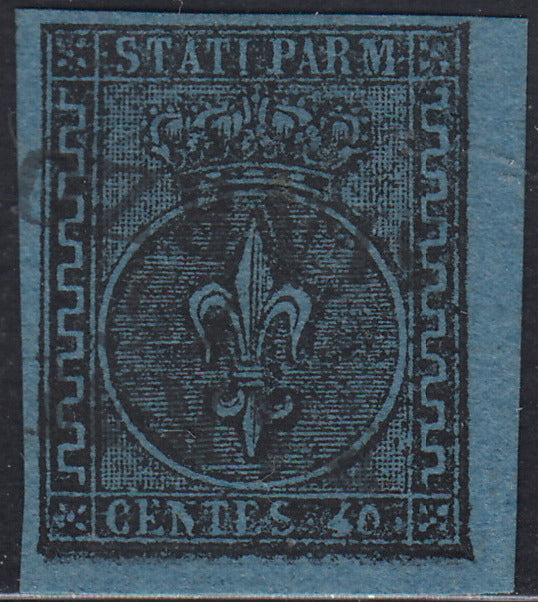 Lotto 215 - Ducato di Parma, I emissione c. 40 azzurro usato (5)