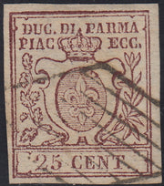 Lotto 223 - 1859 - Ducato di Parma, III emissione c. 25 bruno lilla usato (10)