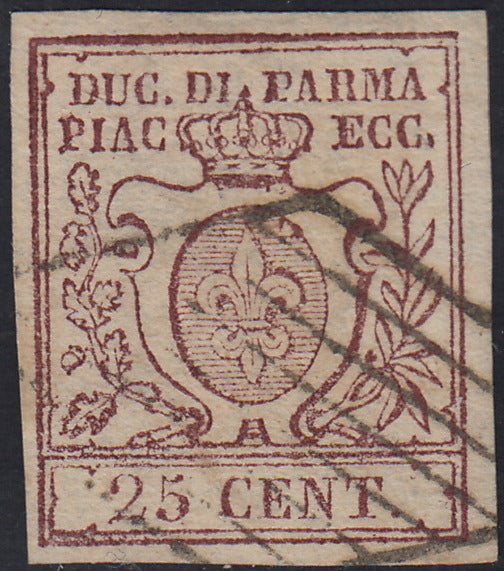 Lotto 223 - 1859 - Ducato di Parma, III emissione c. 25 bruno lilla usato (10)