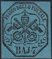 Lotto 247 - 1852 - Stato Pontificio 7 baj azzurro nuovo con gomma originale (8)