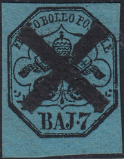 Lotto 248 - 1852 - Stato Pontificio 7 baj azzurro usato con muto a croce di Ferrara (8)