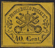 Lotto 256 - 1867 - Stato Pontificio, II emissione 40c. giallo nuovo con gomma originale (19)