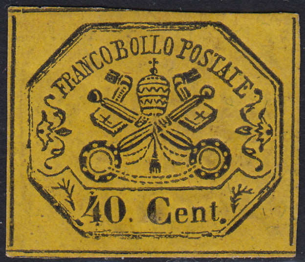 Lotto 256 - 1867 - Stato Pontificio, II emissione 40c. giallo nuovo con gomma originale (19)