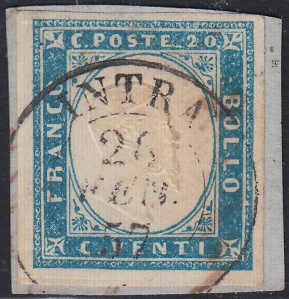 Lotto 292 - 1855 - Sardegna IV emissone c. 20 celeste I tavola usato (15f)