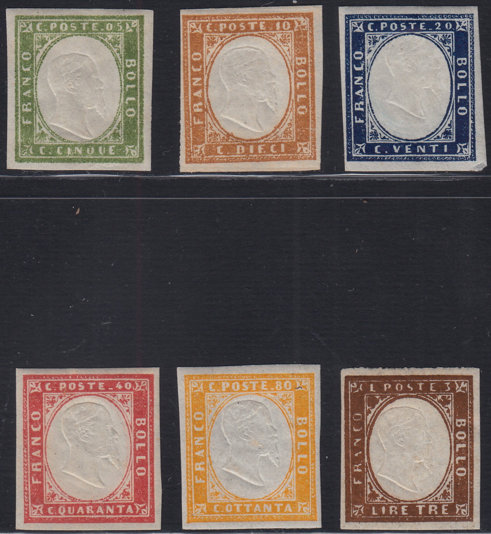 Lotto 302 - 1861 - Sardegna IV emissone, la serie dei sei valori facciali nelle tonalità di colore più comuni (13/18)