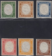 PT303 - 1855/63 - IV emissione serie completa dei sei valori facciali nelle gradazioni di colore meno rare, ma con il c. 20 indaco chiaro (13E, 14E, 15Eb, 16F, 17Da, 18A)