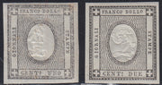 Lotto 308 - 1861 - Cifra a rilievo, c. 1 grigio nero + c. 2 grigio nero nuovi gomma integra (19, 20)