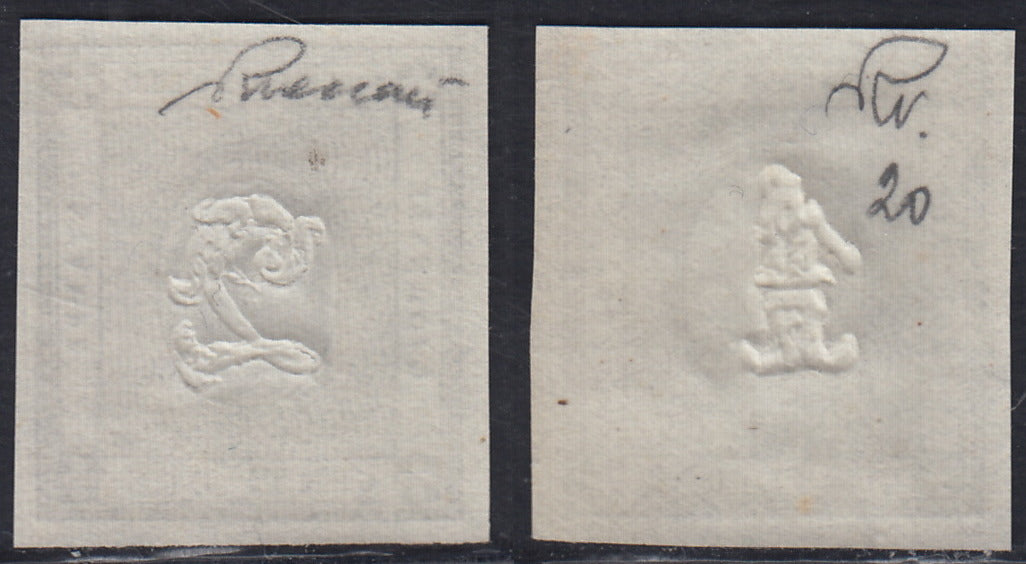 Lotto 308 - 1861 - Cifra a rilievo, c. 1 grigio nero + c. 2 grigio nero nuovi gomma integra (19, 20)