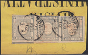 Lotto 314 - 1861 - Cifra a rilievo, c. 2 grigio verdastro striscia di 3 usata su frammento (20b)