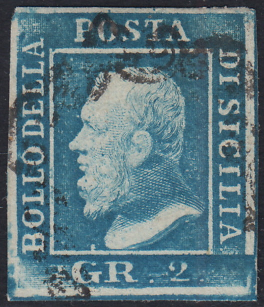 Lotto 329 - 1859 - Sicilia, 2 grana azzurro I tavola ritocco n. 82 usato (6)