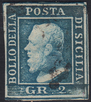 Lotto 330 - 1859 - Sicilia, 2 grana azzurro I tavola ritocco n. 88 usato (6)