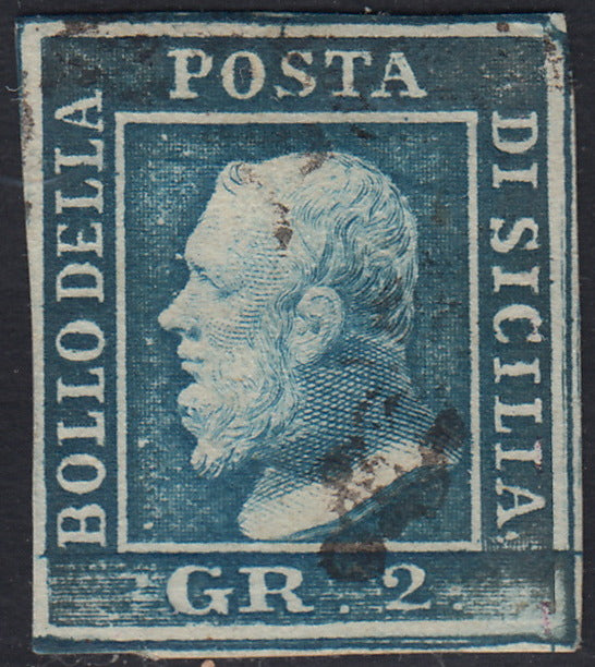 Lotto 330 - 1859 - Sicilia, 2 grana azzurro I tavola ritocco n. 88 usato (6)