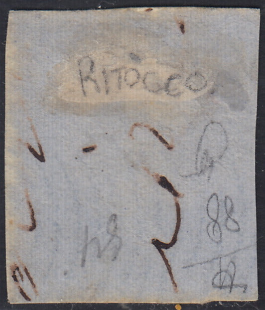 Lotto 330 - 1859 - Sicilia, 2 grana azzurro I tavola ritocco n. 88 usato (6)