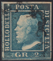 Lotto 336 - 1859 - Sicilia, 2 grana azzurro chiaro III tavola carta di Palermo usato (8)