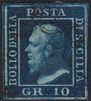 Lotto 340 - 1859 - Sicilia, 10 grana azzurro cupo usato (12)