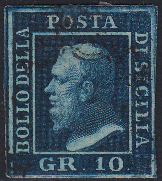 Lotto 340 - 1859 - Sicilia, 10 grana azzurro cupo usato (12)