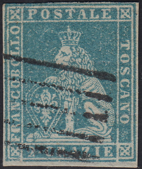 Lotto 354 - 1851 - Toscana 2 crazie azzurro chiaro su carta grigia usato (5)