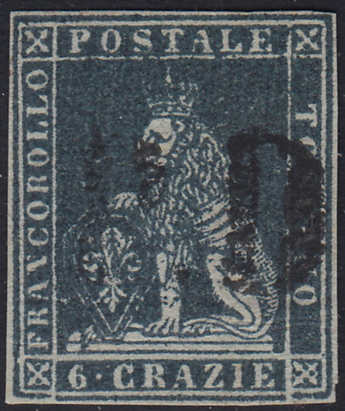 Lotto 362 - 1851 - Toscana 6 crazie ardesia su carta grigia usato (7)