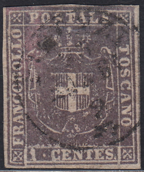 Lotto 372 - 1860 Governo Provvisorio di Toscana, c. 1 violetto bruno usato (17)