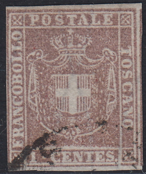 Lotto 373 - 1860 Governo Provvisorio di Toscana, c. 1 lilla usato (17a)