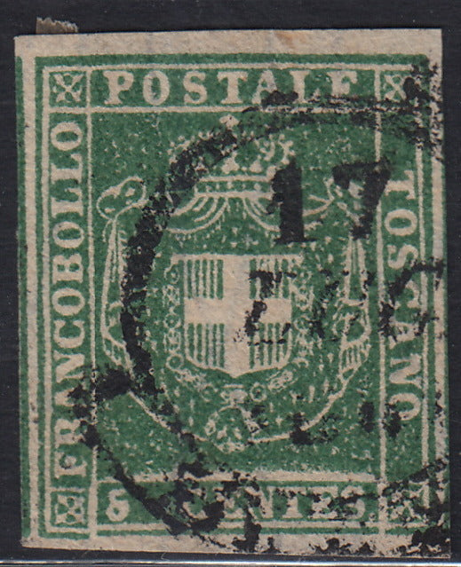 Lotto 374 - 1860 Governo Provvisorio di Toscana, c. 5 verde usato (18)