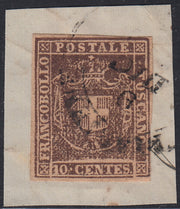 Lotto 375 - 1860 Governo Provvisorio di Toscana, c. 10 bruno lillaceo usato su frammento (19d)