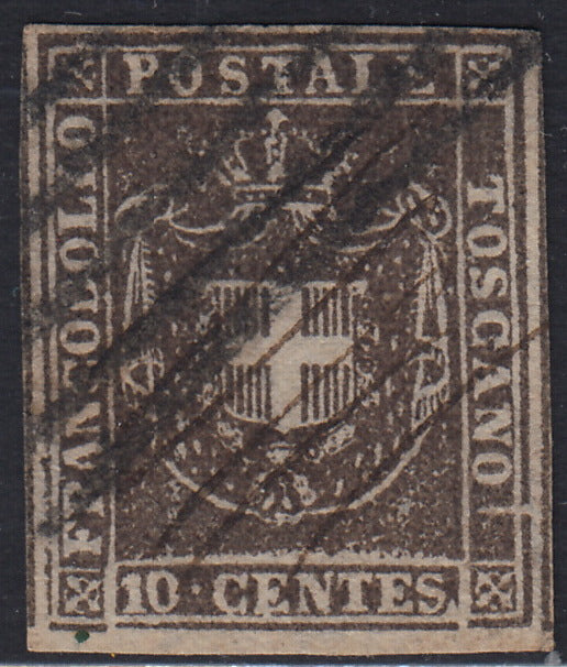Lotto 376 - 1860 Governo Provvisorio di Toscana, c. 10 bruno nero usato (19a)